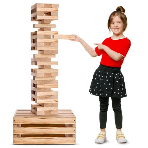 SWOOC Games - Premium Giant Tower Game | 60 Blocks + Storage Crate/Outdoor Table | Stacks up to 5ft | Jumbo Yard Games for Adults and Family | Giant Outdoor Set | Big Backyard Fun | Large Lawn Size