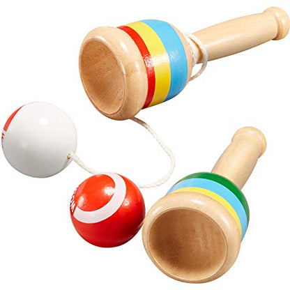 TOODOO 2-piece Wooden Catch Ball, Jacks Game with Paddle, String, Cup and Ball - Mini Wood Catch Balls for Hand-Eye Coordination