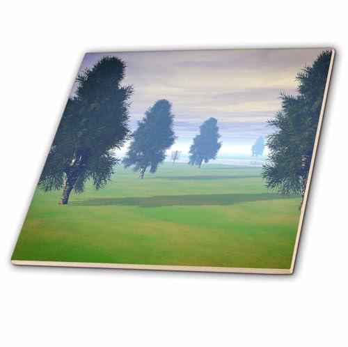 3dRose Fairway to Seven - Distant disc Golf Basket in Trees on Seventh Fairway 8 Inch Ceramic Tile