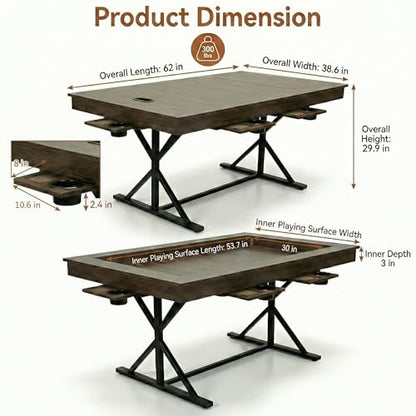 ARTETHYS Board Game Table with Mat & Removable Top Panels for 4-6 Players | 62"x38" Convertible Dining to Gaming Table,Big Card Table with 6 Cup Holders & Hobby Tray for Poker,Family Gatherings