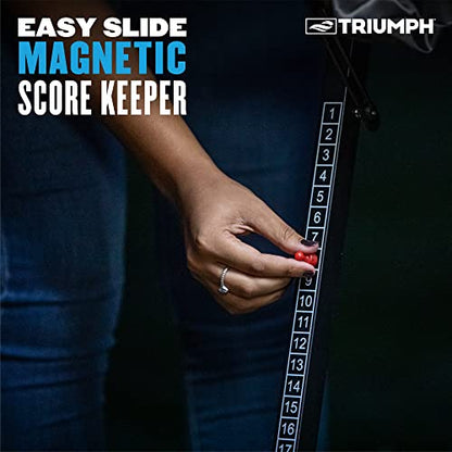 Triumph 2x4 Cornhole Set with Integrated Caddy and LED Lights – Full-Size Cornhole Boards with Cup Holders, Snack Shelf, Score Tracker, and 8 Toss Bags for Backyard, Tailgates, and BBQ Parties
