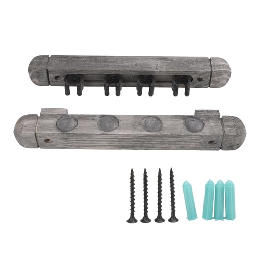 Wall Mounted Cue Holder Rack 4 Slots, Wooden Billiard Cue Stick Organizer with Brushed Silver Grey Finish, Modern Minimalist Wall Mount for Home Game Room or Pool Hall