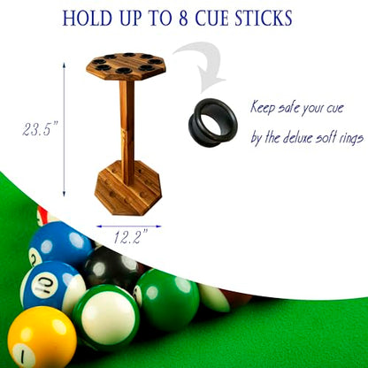 Freestanding Billiard Cue Rack, Pool Table Accessories Hold 8 Cues, Pool Cue Stick Holder, Wooden Floor Stand Pool Cue Holder for Billiard Game Room (Brown) - color: Brown