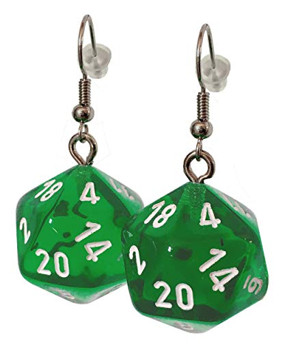 d20 / d10 Polyhedral Dice Earrings - Translucent Colors - color: Emerald Green