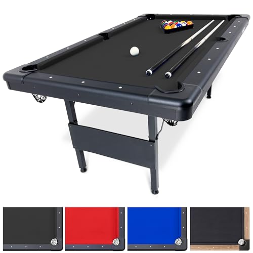 GoSports 6, 7, or 8 ft Billiards Tables - No Assembly, Choose Your Color - Portable Pool Table Includes Full Set of Balls, 2 Cue Sticks, Chalk and Felt Brush - style: 6ft Black