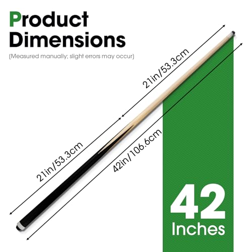 Pool Cue Sticks 42" Set of 2 Billiard Cue Sticks Multi-Size Options with Standard & Heavy Weight (12oz-20oz) for Kids, Teens & Adults Solid Birch Shaft, 13mm Leather Tip, Stainless Steel Joint