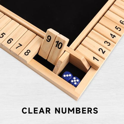 GSE Games & Sports Expert 1-4 Player Wooden Shut The Box Dice Board Game with 8 Dice. 4-Way 10 Numbered Shut The Box Set of Popular English Pub Board Game - Natural Wood - color: Natural Wood