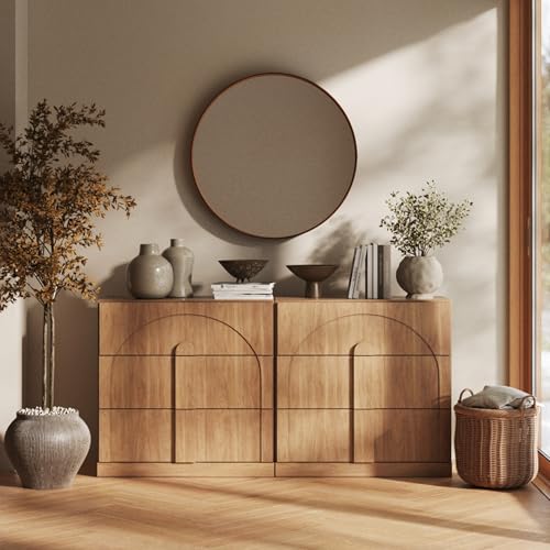 BELLEZE Set of 2 Bookcase with 3 Drawers, Modern Book Shelf with Wide Wooden Handle, 63" Wood Bookshelves for Living Room Office Entryway (Camel) - color: Bijou Camel C, size: 2