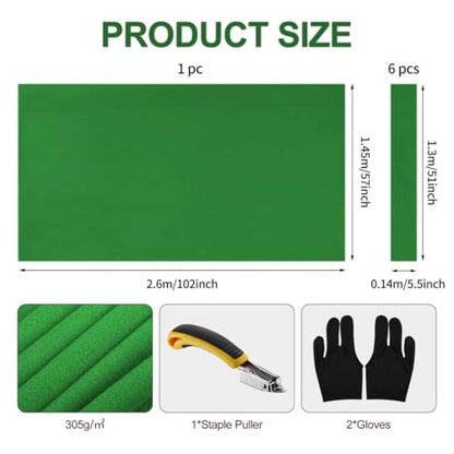 STRONGBERRY Pre-Cut Pool Table Felt Replacement Kit - 8ft Billiard Cloth w/Gloves, Strips & Tools, Felt for Pool Tables - color: GREEN
