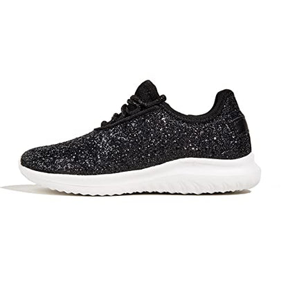 K KIP WOK Girls Glitter Sneakers Sparkle Slip On Walking Shoes for Kids/Children Breathable Running Sneakers - color: Black, size: 10 Toddler