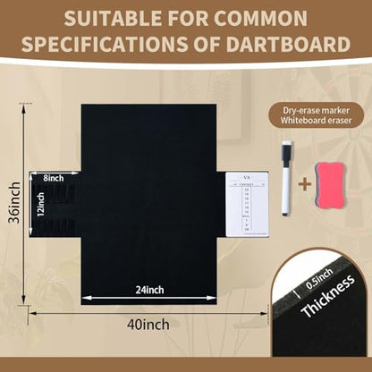 Dart Board Wall Protectors Multi-Functional Set with Scoreboard,Scoring Marker&Dart Holder Bag One-Piece Felt Panel Design Easy to Install,Safe Protection 35.4"x23.6"x0.5" Black Felt Dartboard