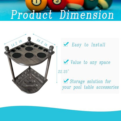 Pool Cue Rack Hold up to 8 Sticks & Billiard Accessories. Floor Stand Pool Cue Stick Holder Made of 100% Solid Hardwood.(GREY) - color: GREY