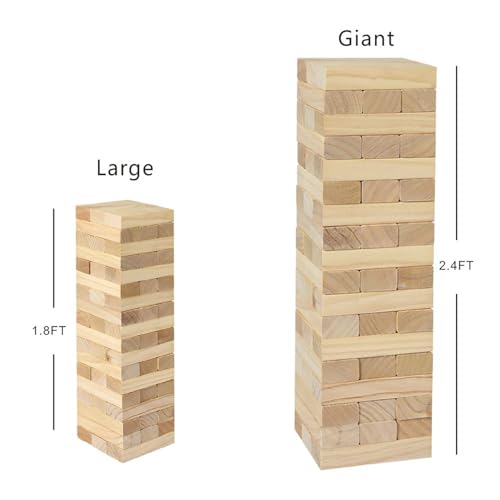Tumbling Tower Giant 28" - Double-Sanded Smooth Natural Wood, 54 Blocks, Durable & Portable Carry Bag, Indoor & Outdoor, Family Party Game Age 8+