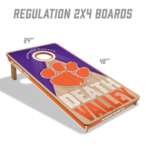 YouTheFan NCAA 2' x 4' Slogan Series Professional Wood Cornhole Game with Logo Bags - color: Clemson Tigers