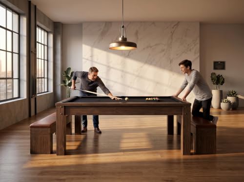 7ft 3-in-1 Multi Game Table, Pool Ping Pong Dining Table Combo with 2 Storage Benches & Full Game Accessories