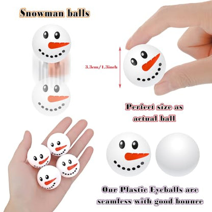 Liliful 60 Pcs Christmas Holiday Novelty Table Tennis Artificial Black and White Plastic Snowman Snowballs Xmas Stockings Goodie Bag Stuffers for Kids Baby Pool Play Table House Toddler Accessories