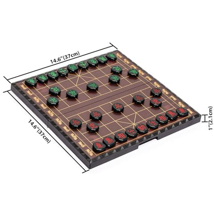 Yellow Mountain Imports Large Chinese Chess (Xiangqi) Magnetic Travel Board Game Set (14.6-inch) with Black Playing Pieces - size: 14.6"