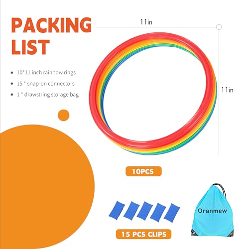 Hopscotch Rings, 1-Set – 10 Round Hoops (11-inch) + 15 Connectors, Agility Rings for Kids, Builds Gross Motor Skills, Preschool & Kindergarten PE, Indoor/Outdoor Playground Obstacle Course - style: 11" Hoop – 1 Set