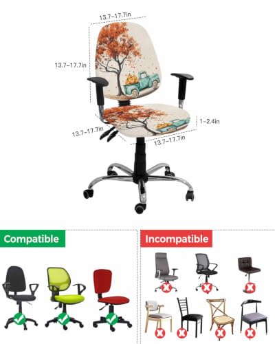 Savannan Office Chair Cover, Fall Orange Maple Tree Pumpkin Protective Stretch Elastic Universal Cover for Desk Task Chair,Computer Rotating Chair 1 Pcs Farm Truck Retro Linen
