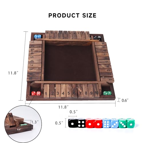 GSE Games & Sports Expert 1-4 Player Wooden Shut The Box Dice Board Game with 8 Dice. 4-Way 10 Numbered Shut The Box Set of Popular English Pub Board Game - Walnut - color: Walnut Stained Wood