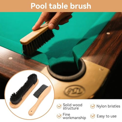 Pool Table Brush for Felt, 2 PCS Pool Table Cloth Brush Cleaner Kit Wooden Billiards Pool Table and Rail Brush Set with Soft Nylon Bristle for Game Rooms