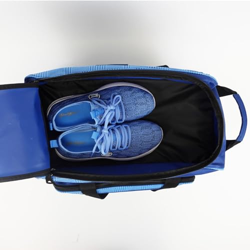 ELITE Deluxe 2 Ball Bowling Bag with 5" Smooth Wheels - Large Accessory Pocket, Shoe Compartment, 36" Extendable Handle - color: Navy Plaid