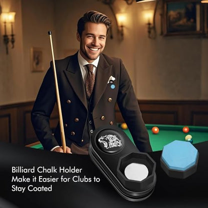 Octagon Pool Chalk Holder, Portable Magnetic Chalk Holder, Billiard Cue Chalk Holder, Pool Cue Chalk Holder with Magnetic Belt Clip, Silent Billiard Chalk Holder Accessories, Black