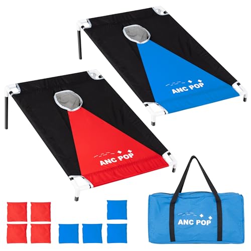 ANC POP Portable Cornhole Game Set PVC Framed Corn Holes Outdoor Game Set 3 x 2 feet with 8 Bean Bags and Carrying Case