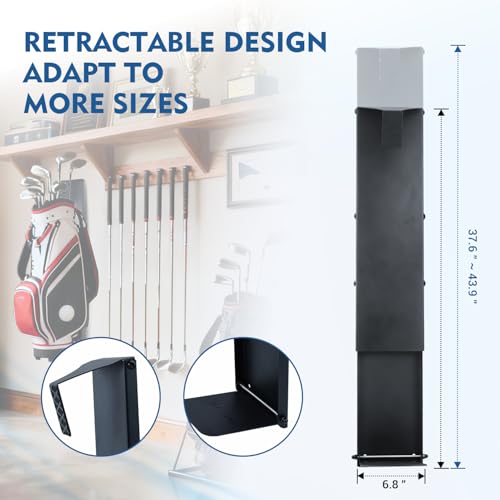 Wall Mount Golf Bag Storage Stand Organizer Rack for Garage, Adjustable Retractable Golf Bag Storage Rack with Protective Hook for Garage, Space-Saving Organizer for Golf Clubs, Home & Basement