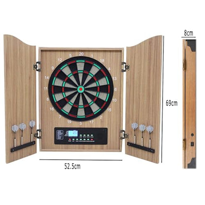 TsoLay Electronic Dartboard, Decorative Dart Board Cabinet Set with Auto-Scoring LCD Cricket Display, Dart Withdrawal Eliminate Points and Voice Prompt Function, for Family Game Rooms