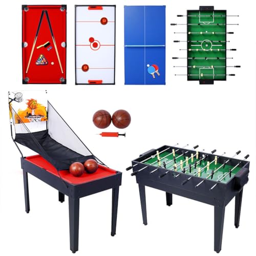 5-in-1 Multi Game Table, 43 Inch Combo Game Table with Foosball, Pool Table, Table Tennis, Push Hockey & Basketball, Indoor Sports Arcade Table with Complete Accessories for Kids and Family Gam