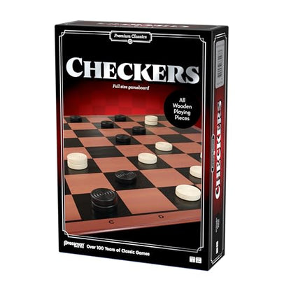 Pressman Premium Classics: Checkers | Full-Size Folding Gameboard with Wooden Playing Pieces | 2 Players, Ages 8+
