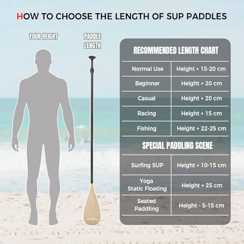 SUP Paddleboard Paddle with Carbon Fiber Shaft and Enhanced PP Blade, Adjustable Stand Up Paddle Board Paddle, 66-82" (170-210 cm), Bamboo Pattern Series - color: Bamboo Pattern