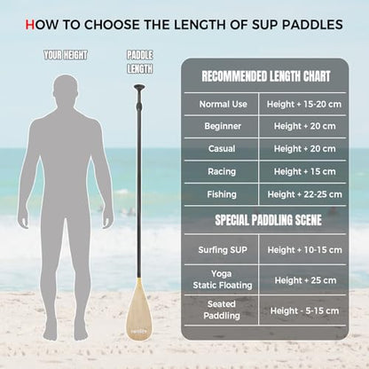 SUP Paddleboard Paddle with Carbon Fiber Shaft and Enhanced PP Blade, Adjustable Stand Up Paddle Board Paddle, 66-82" (170-210 cm), Bamboo Pattern Series - color: Bamboo Pattern