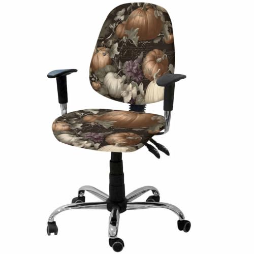 Savannan Office Chair Cover, Vintage Thanksgiving Pumpkin Protective Stretch Elastic Universal Cover for Desk Task Chair,Computer Rotating Chair 1 Pcs Autumn Flower Vine on Black
