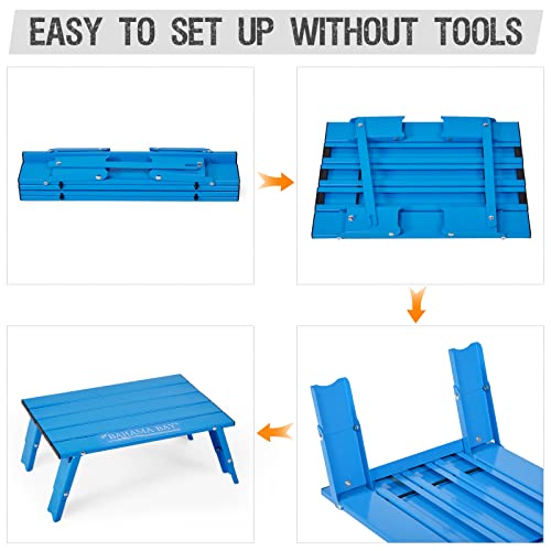 Old Bahama Bay Ultralight Aluminum Mini Table, 66lbs/30kg Weight Capacity, Foldable Small Beach Table with Retractable Legs, Suitable for Picnic Camping Outdoor Hiking - color: Blue