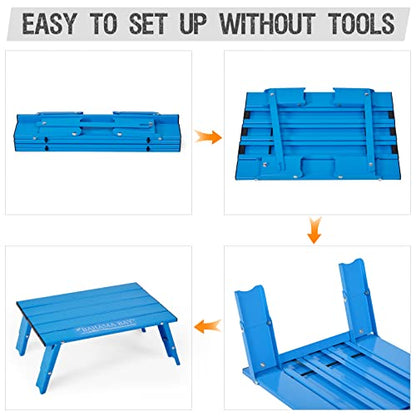 Old Bahama Bay Ultralight Aluminum Mini Table, 66lbs/30kg Weight Capacity, Foldable Small Beach Table with Retractable Legs, Suitable for Picnic Camping Outdoor Hiking - color: Blue