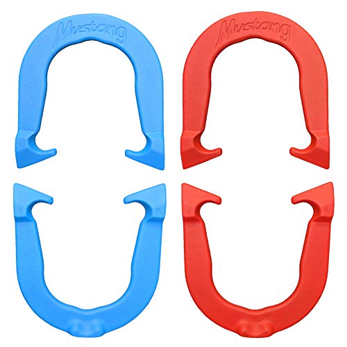 Mustang Professional Pitching Horseshoes- Made in The USA - color: Red & Blue- 2 Pair Set (4 Horseshoes)