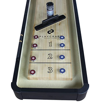 Playcraft Woodbridge Shuffleboard Table with Storage Cabinet - Shuffle Board Game Table Set with Matching Abacus, 8 Pucks, Brush & Wax (Made in USA) - Pro Style Climate Adjusters - color: Black, size: 12 Feet - 1 Piece