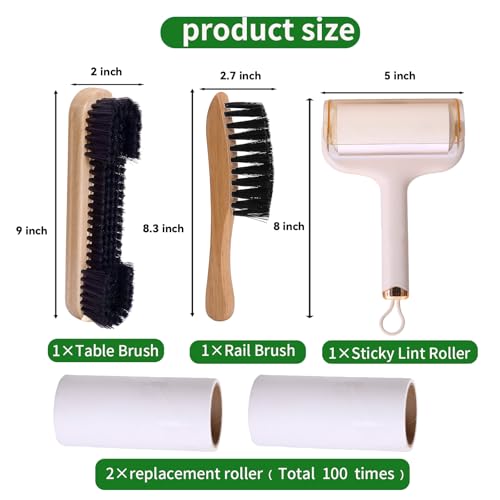 Billiard Pool Table Brush Cleaning Kit, Pool Table Brush Accessories 3 Set. | Includes 9-In Nylon Bristle Brush, Rail Brush, Sticky Lint Roller. Soft Bristles, Wood Handle, Billiards&Snooker Accessories
