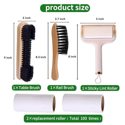 Billiard Pool Table Brush Cleaning Kit, Pool Table Brush Accessories 3 Set. | Includes 9-In Nylon Bristle Brush, Rail Brush, Sticky Lint Roller. Soft Bristles, Wood Handle, Billiards&Snooker Accessories