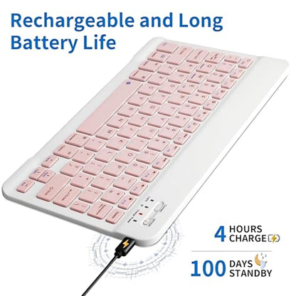 Wireless Portable Bluetooth Keyboard,Rechargeable Slim Mini Keyboard for Apple iPad iPhone,Fire Max 11 Fire HD 10,Samsung Tablet Phone Smartphone iPadOS iOS Android (10 Inch Pink) - color: 10 Inch Pink