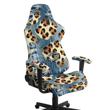 Suobstales Cowboy Leopard Print Gaming Chair Cover with Armrest Covers, Stretch Computer Desk Chair Covers Gamer Chair Slipcovers for Reclining Racing Gaming Chair - color: Cowboy Leopard