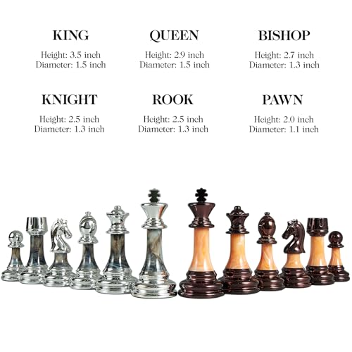 Vamslove Heavy Weighted Acrylic Chess Pieces Only with Leather Base-3.5'' King with Storage Slots-Extra 2 Queens-34 Staunton Tournament Chessmen for Chess Set or Replacement of Missing Pieces