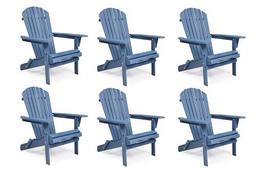Wooden Folding Adirondack Chair Set of 6, Half Pre-Assembled Wood Lounge Chair for Outdoor Patio Garden Lawn Backyard Deck Pool Beach Firepit - color: Dark Blue, size: 36x31x28in x6P