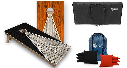 Tailgating Pros Pyramid Design Tournament Grade Cornhole Boards w/Built-in LEDs: Multicolor Lights, Bean Bags and Carrying Case - 4'x2' Regulation Cornhole Set - color: Black/Orange