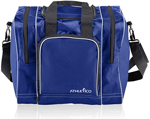 Athletico Bowling Bag for Single Ball - Single Ball Tote Bag With Padded Ball Holder - Fits a Single Pair of Bowling Shoes Up to Mens Size 14 - color: Blue