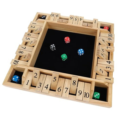 Pacific Shore Games Shut the Box Game 4 Player, Natural Wood, Dice Games, Wooden Board Games for Adults, 10 Number Tiles, 12 inch Board - color: Natural