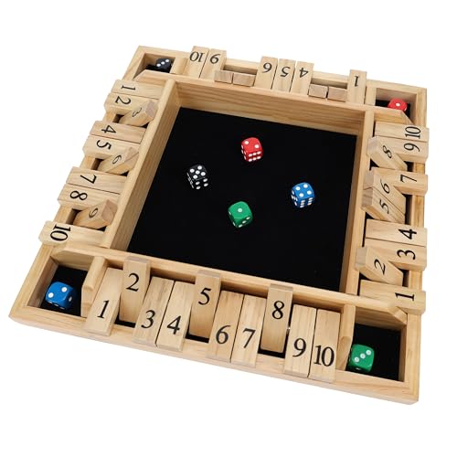 Pacific Shore Games Shut the Box Game 4 Player, Natural Wood, Dice Games, Wooden Board Games for Adults, 10 Number Tiles, 12 inch Board - color: Natural