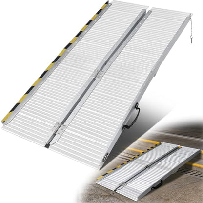 BEJONI 5FT Folding Wheelchair Ramp, 29" Wide, Portable with Handle, Sliver | Aluminum Folding Handicap Ramp, 600 Lbs Capacity Non-Skid Wheelchairs for Home Steps, Thresholds, Doorways, Front Porch - size: 4-Fold 5FT x 29'' W